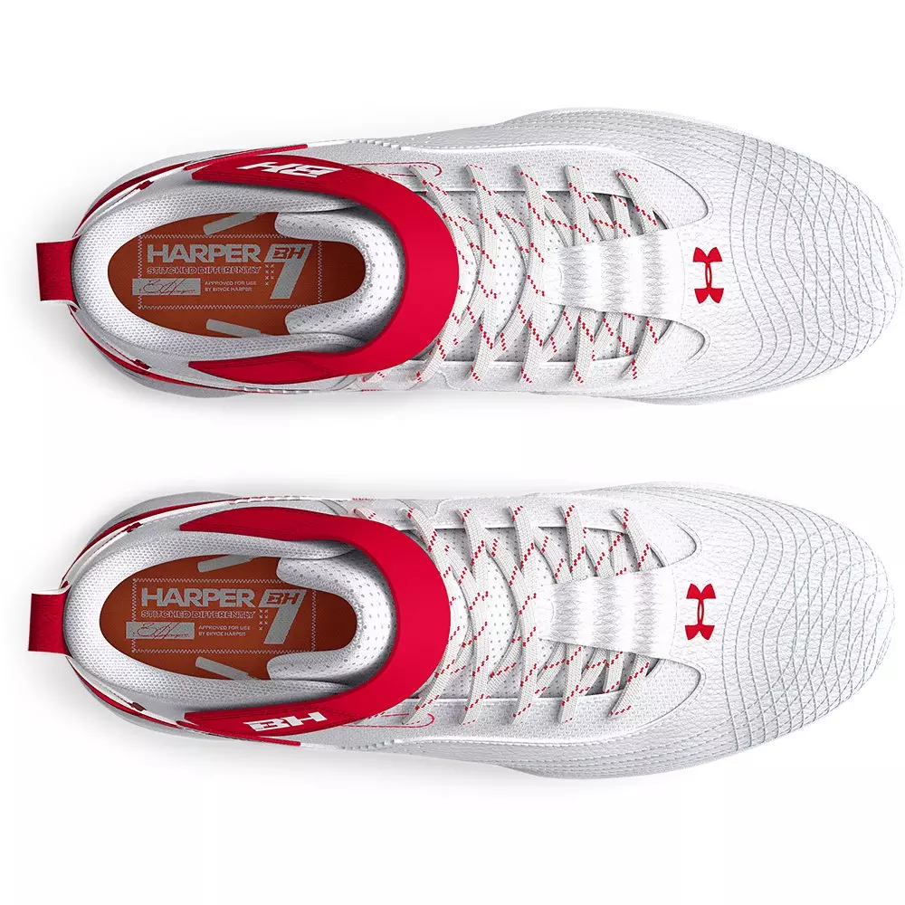 Under Armour Harper 7 Mid RM "Red/White" Grade School Boys' Baseball Cleat - RED/WHITE