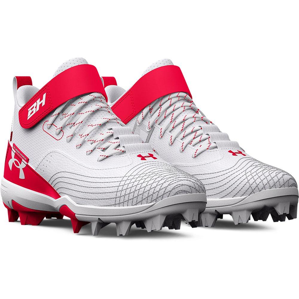 Under Armour Harper 7 Mid RM "Red/White" Grade School Boys' Baseball Cleat - RED/WHITE Thumbnail View 5
