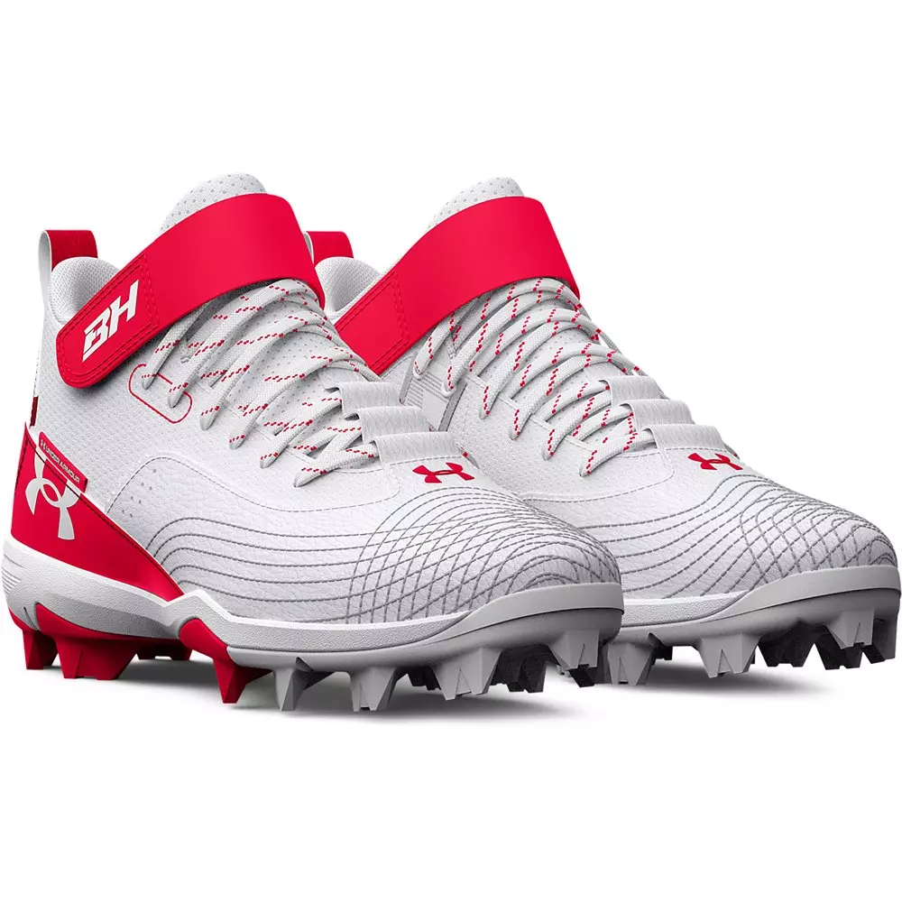Under Armour Harper 7 Mid RM "Red/White" Grade School Boys' Baseball Cleat - RED/WHITE