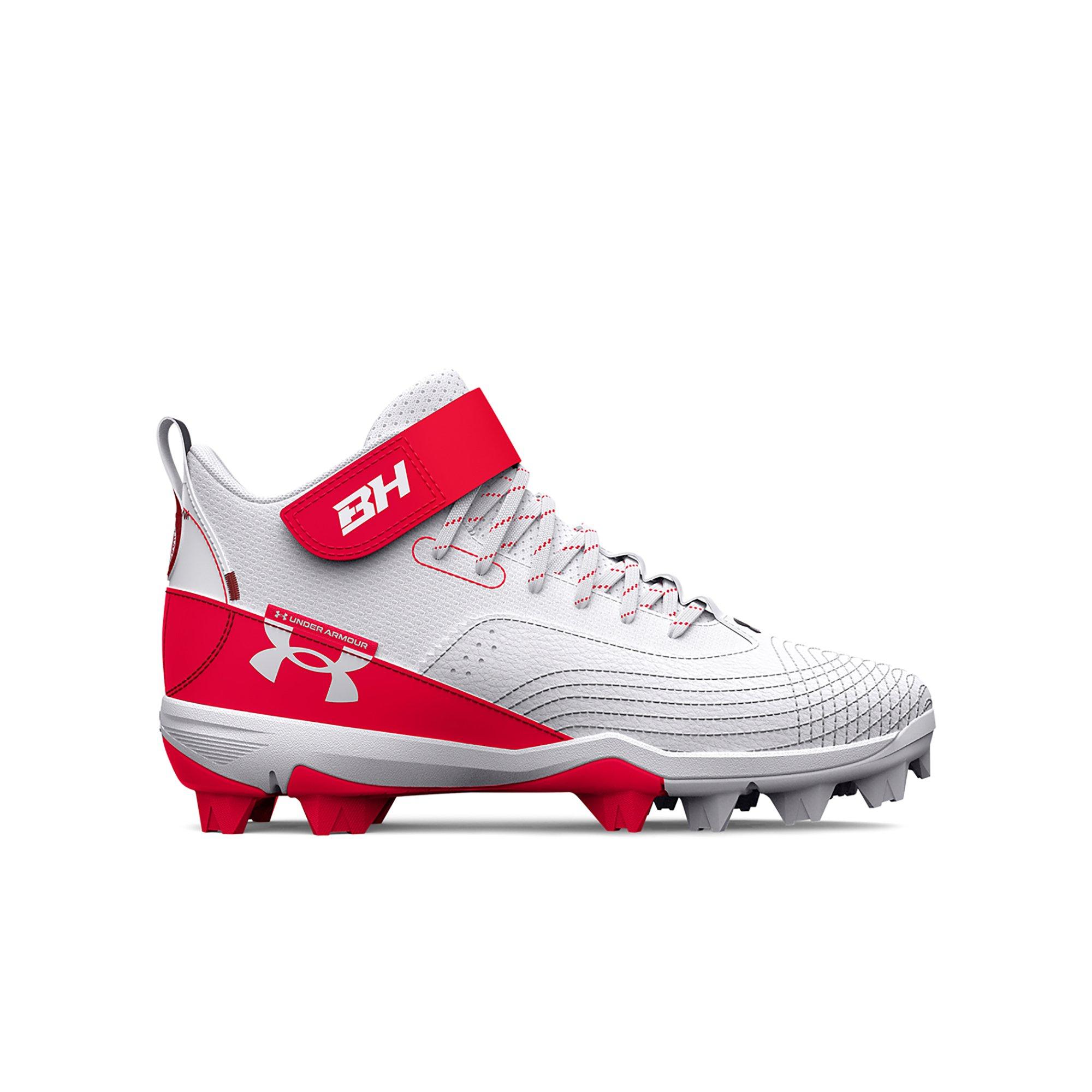 Under Armour Harper 7 Mid RM "Red/White" Grade School Boys' Baseball Cleat - RED/WHITE Thumbnail View 1