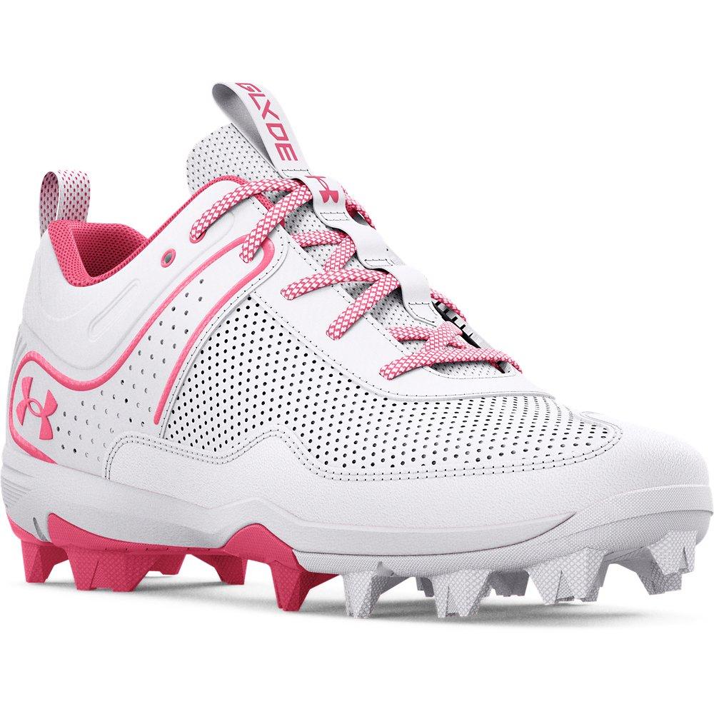 Under Armour Glyde RM "White/Pink" Preschool Girls' Softball Cleat - WHITE/PINK Thumbnail View 4