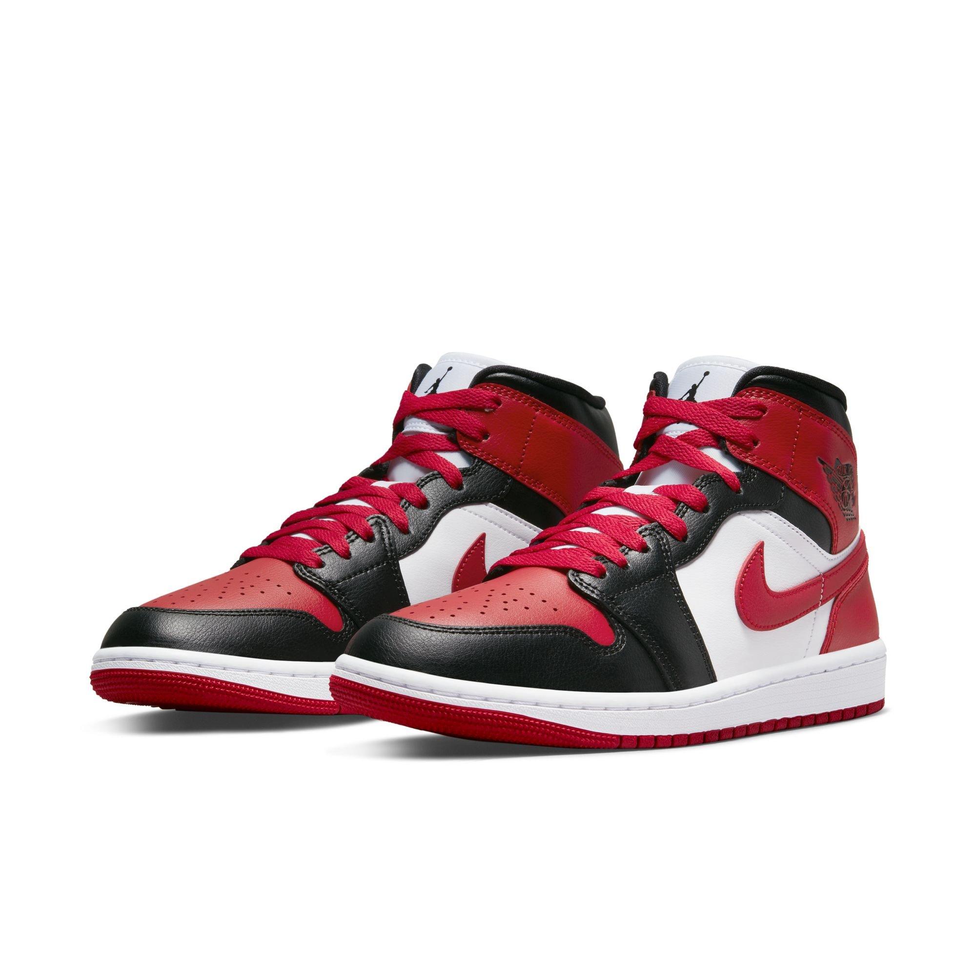 Air jordan 1 mid black and white on sale red