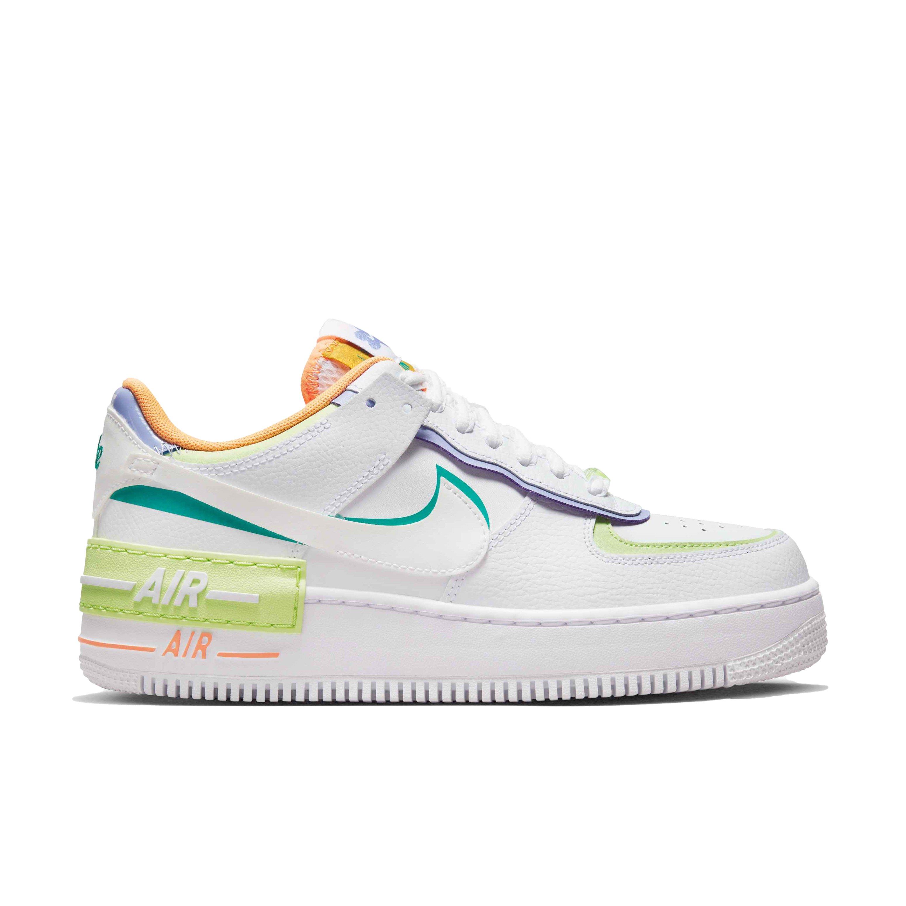 Nike White/Neon Yellow Leather Air Force 1 Shadow Low-Top Sneakers