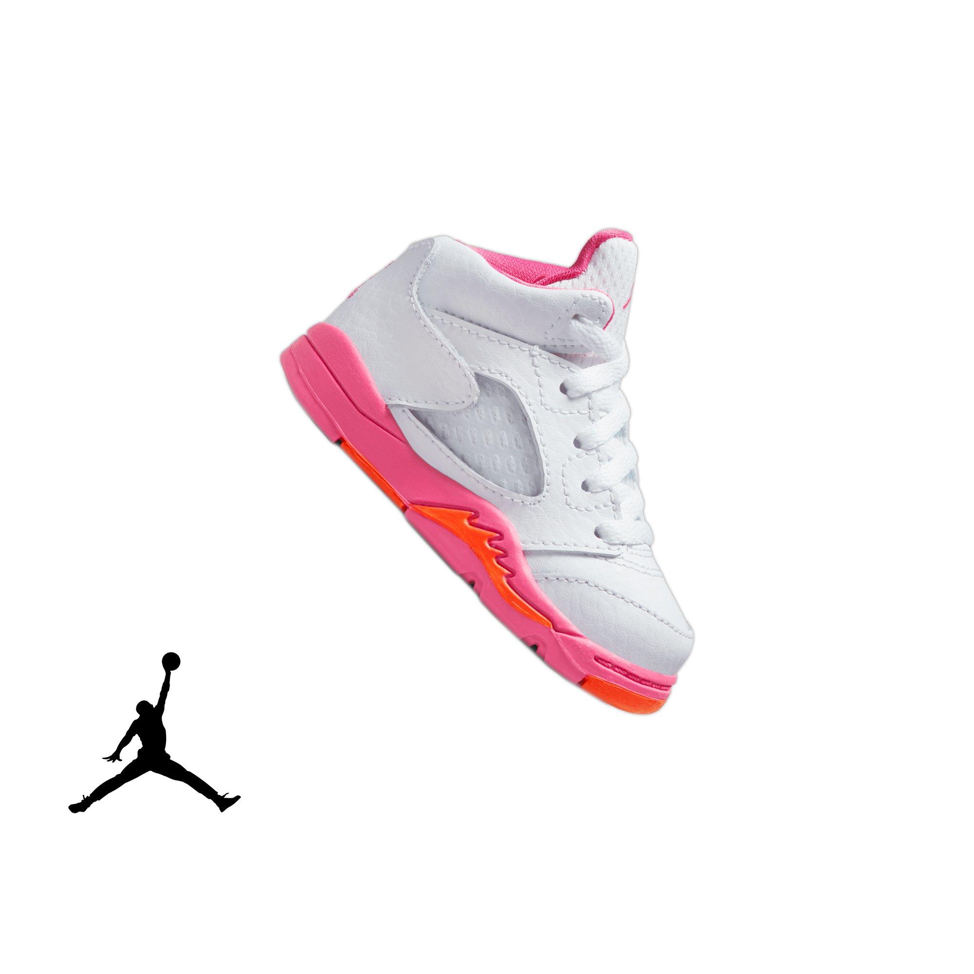 pink and white jordans size 5