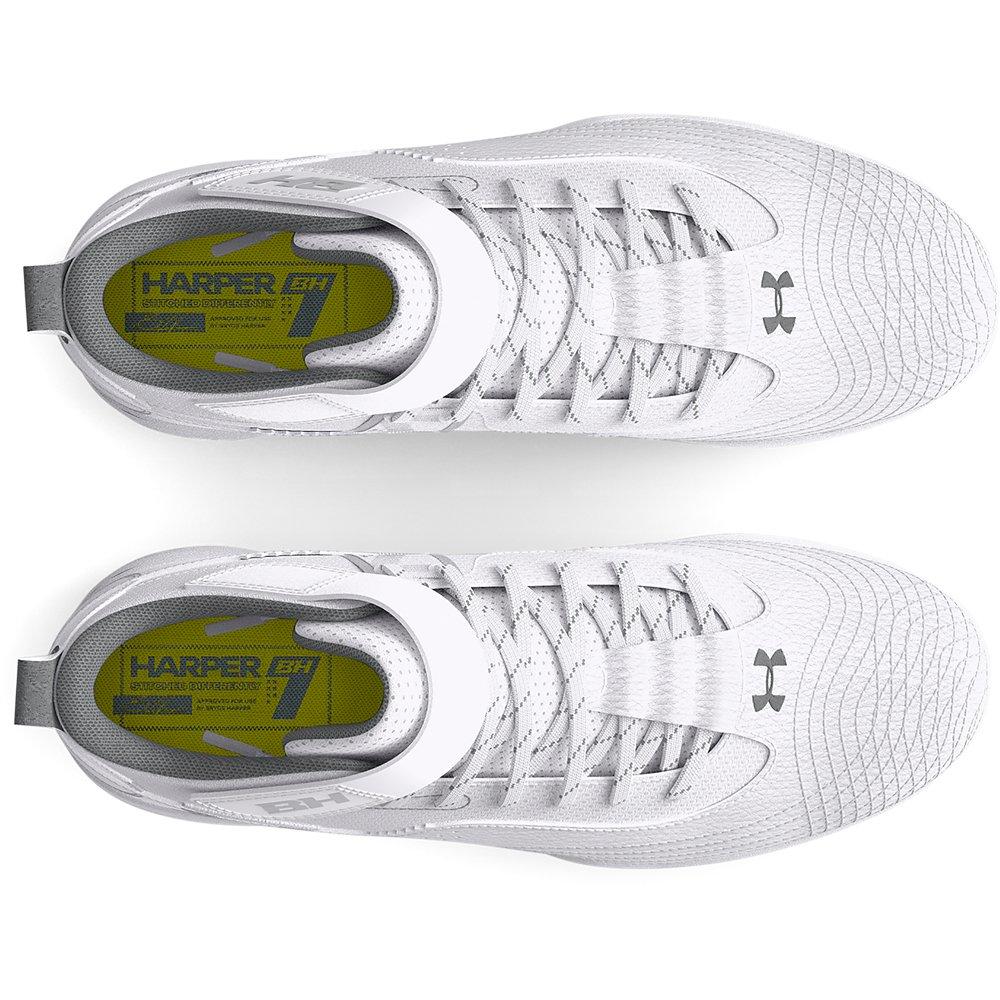 Under Armour Harper 7 Mid RM "White" Preschool Boys' Baseball Cleat - WHITE Thumbnail View 3