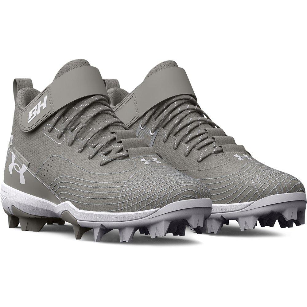 Under Armour Harper 7 Mid RM "Grey/White" Preschool Boys' Baseball Cleat - GREY/WHITE Thumbnail View 3