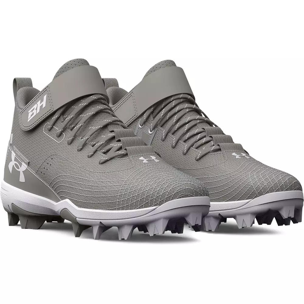 Under Armour Harper 7 Mid RM "Grey/White" Preschool Boys' Baseball Cleat - GREY/WHITE