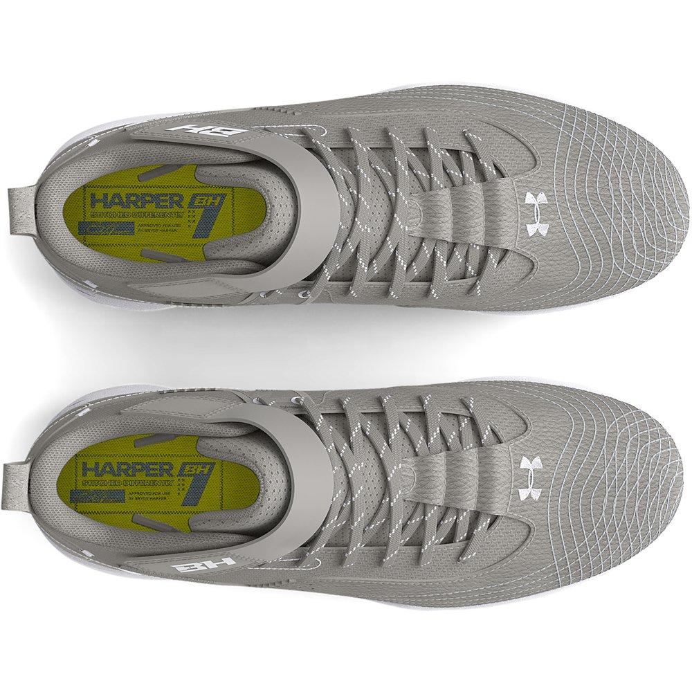 Under Armour Harper 7 Mid RM "Grey/White" Preschool Boys' Baseball Cleat - GREY/WHITE Thumbnail View 4