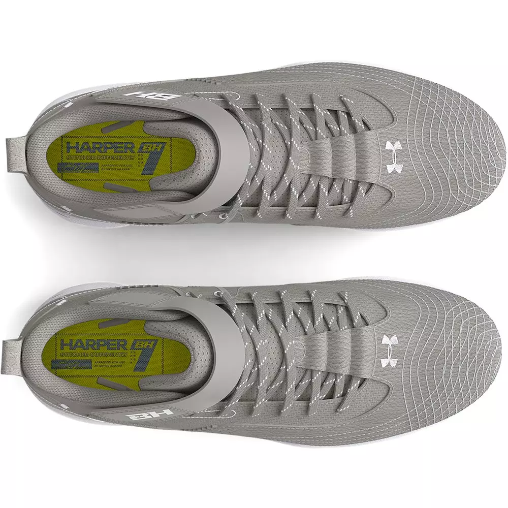 Under Armour Harper 7 Mid RM "Grey/White" Preschool Boys' Baseball Cleat - GREY/WHITE