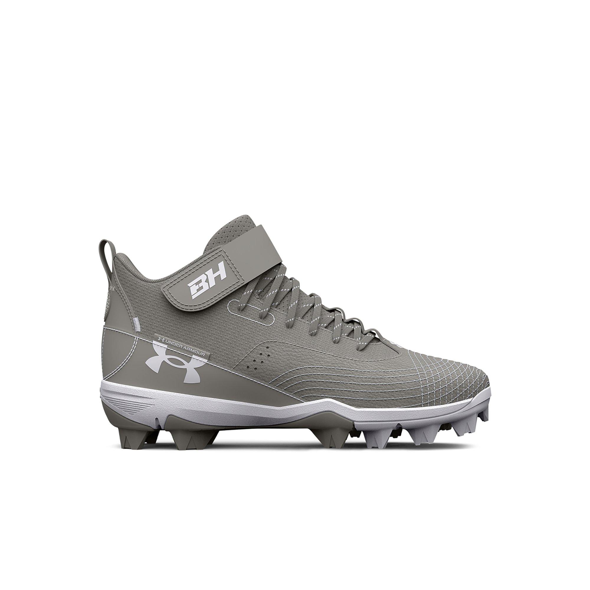 Under Armour Harper 7 Mid RM "Grey/White" Preschool Boys' Baseball Cleat - GREY/WHITE Thumbnail View 1