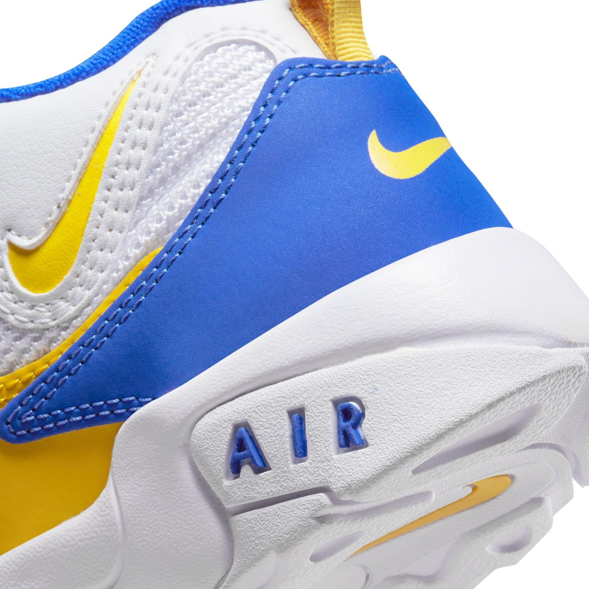 Blue yellow outlet and white nikes