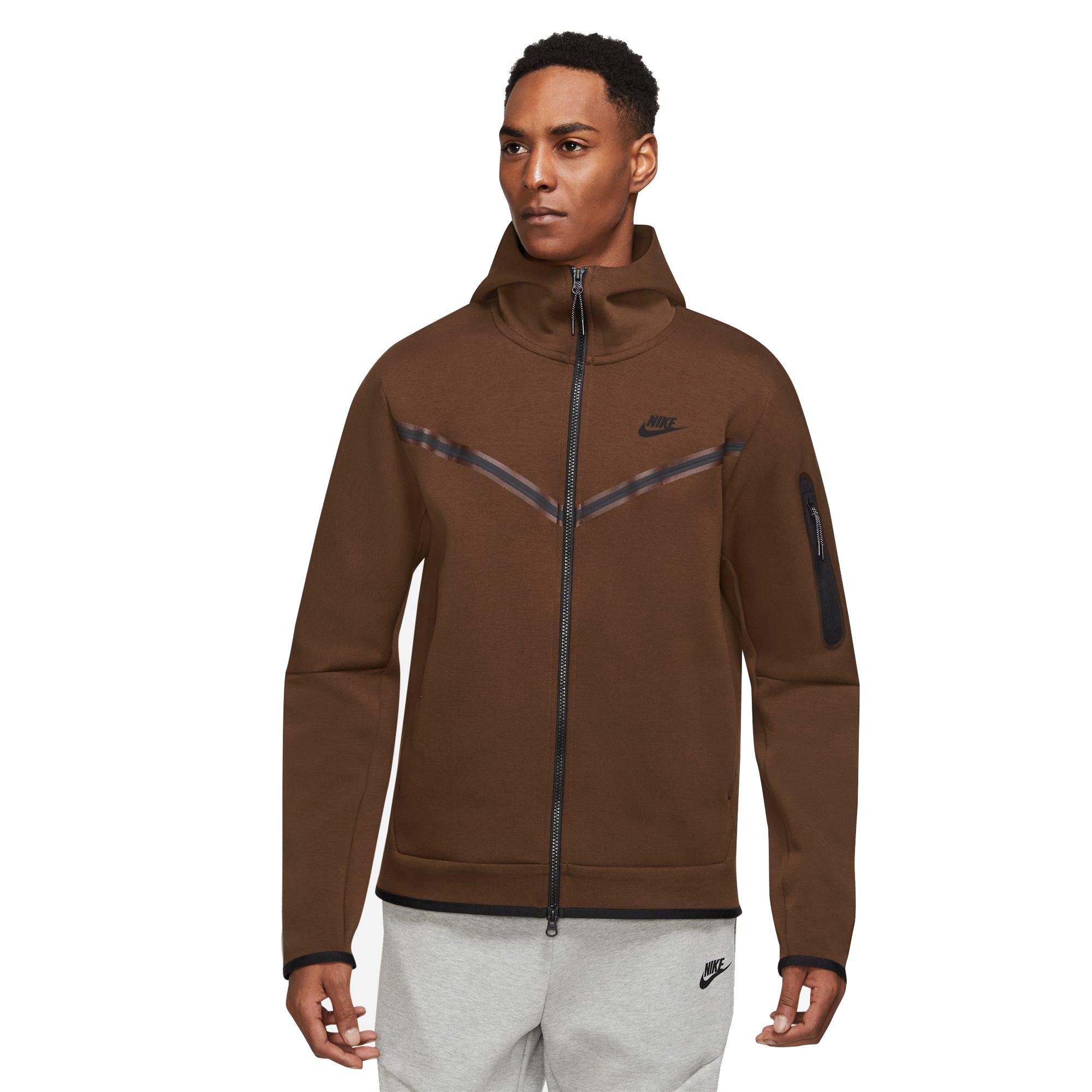 Nike Men's Tech Full-Zip Lightweight Hooded Jacket - Brown, Size: Large