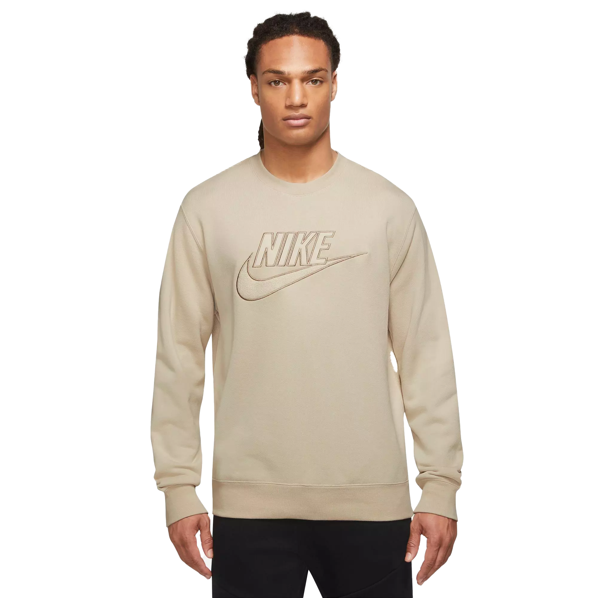 Nike Men's Sportswear Club Fleece+ French Terry Graphic Crew-Tan - TAN