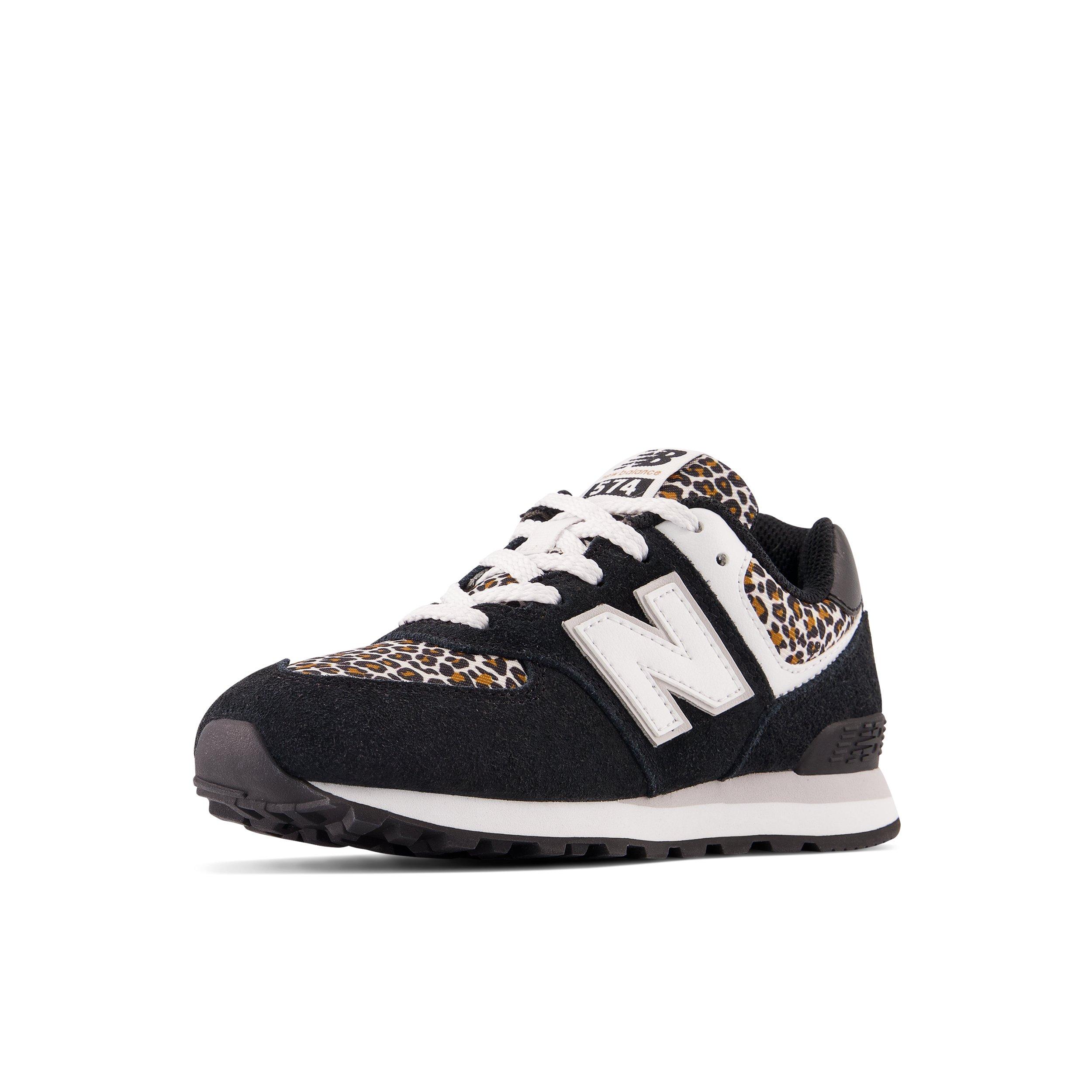 New Balance 574 Black Cheetah Print Preschool Girls Shoe