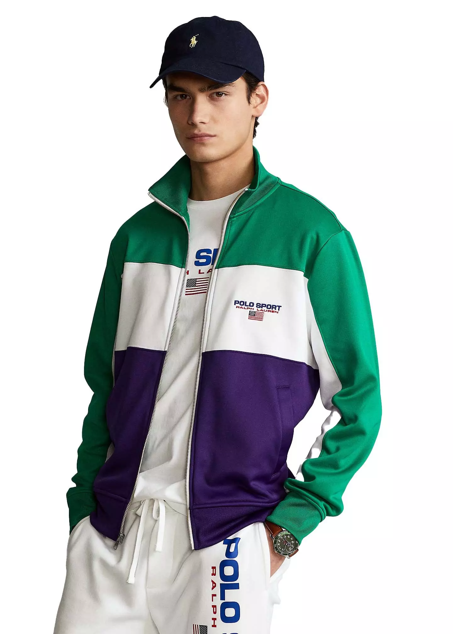Polo Ralph Lauren Men's Poly Tricot Fleece Long Sleeve Full-Zip Jacket-Green/Purple - GREEN/PURPLE