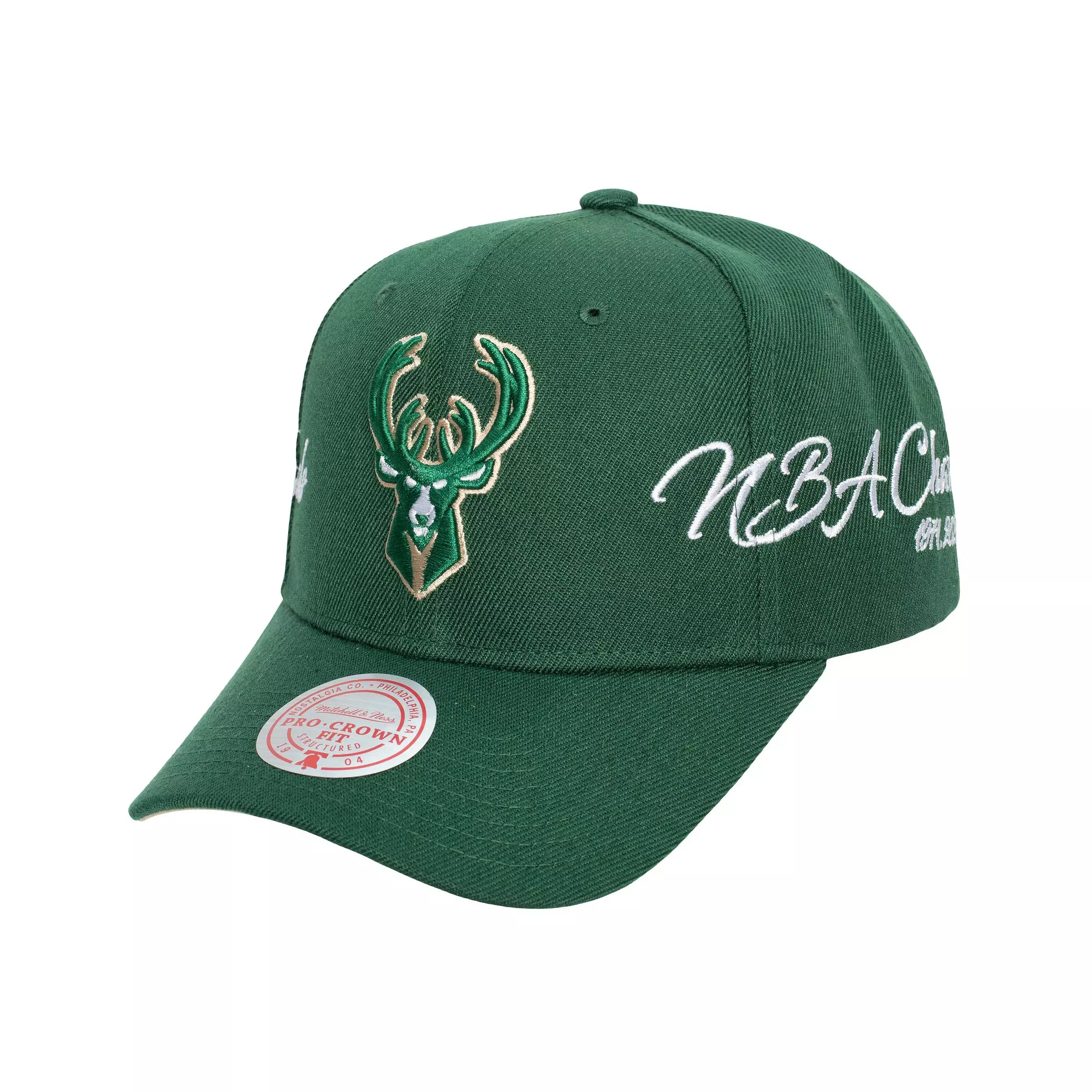 Mitchell & Ness Milwaukee Bucks Champ Wrap Pro Snapback Hat - OLIVE