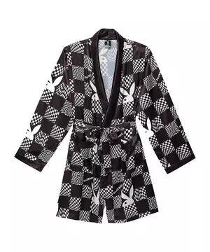 PSD Unisex Playboy Warp Check Robe, Black/White, Size: Xs/S