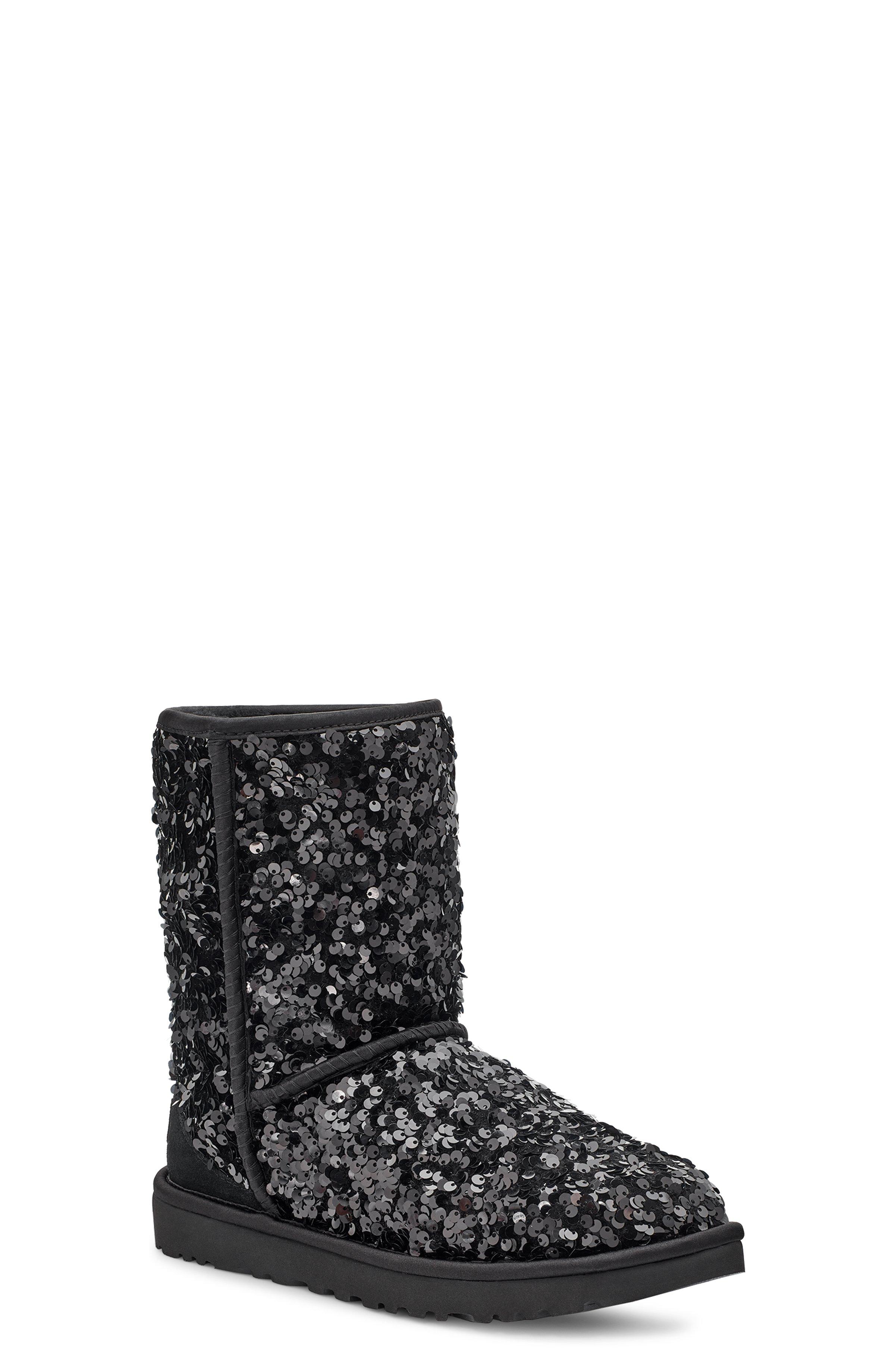UGG, Shoes, Ugg New Black Classic Short Chunky Sequin Boots Youth 6 Or  Womens Size 8