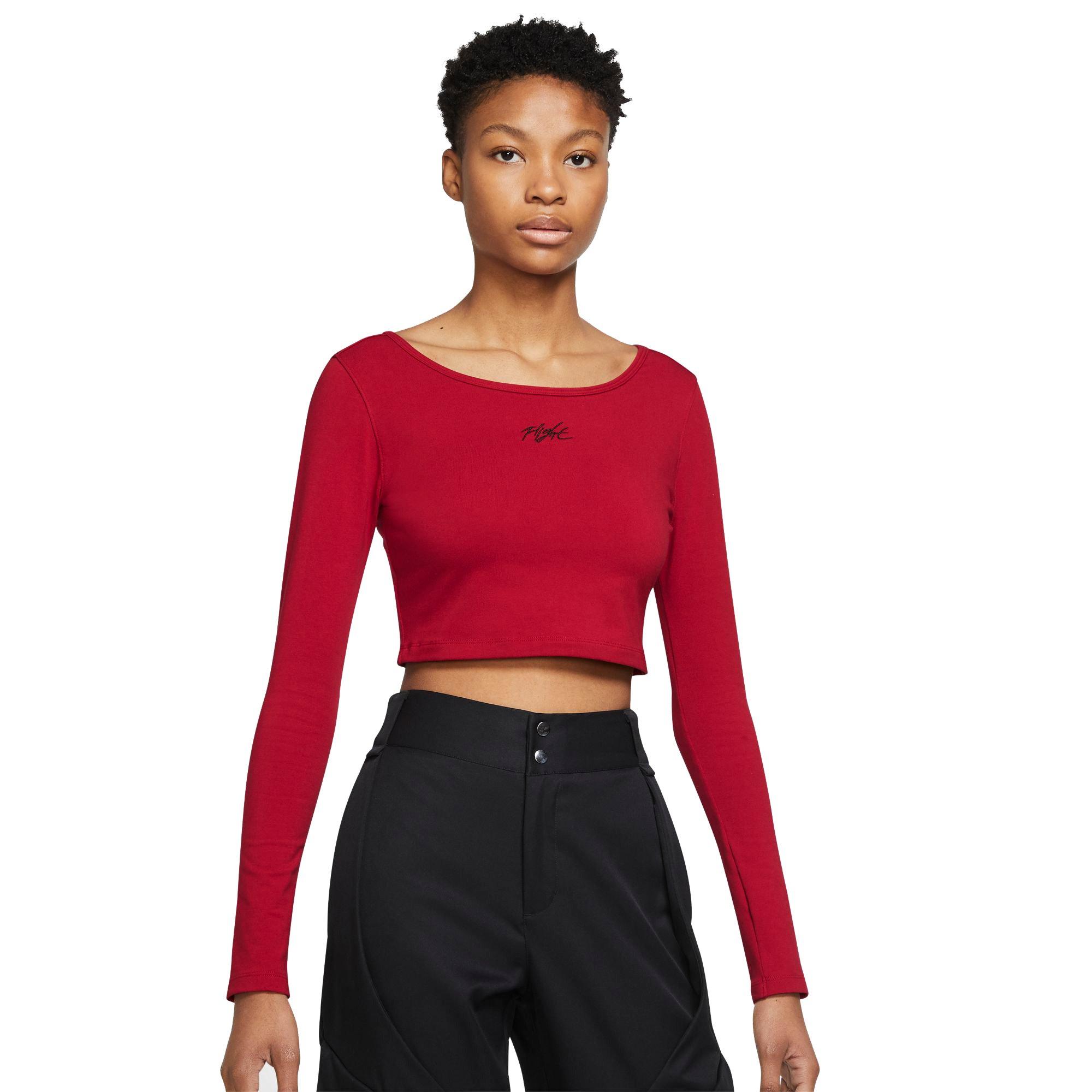 Jordan Women's Flight Long-Sleeve Crop Top-Red - Hibbett