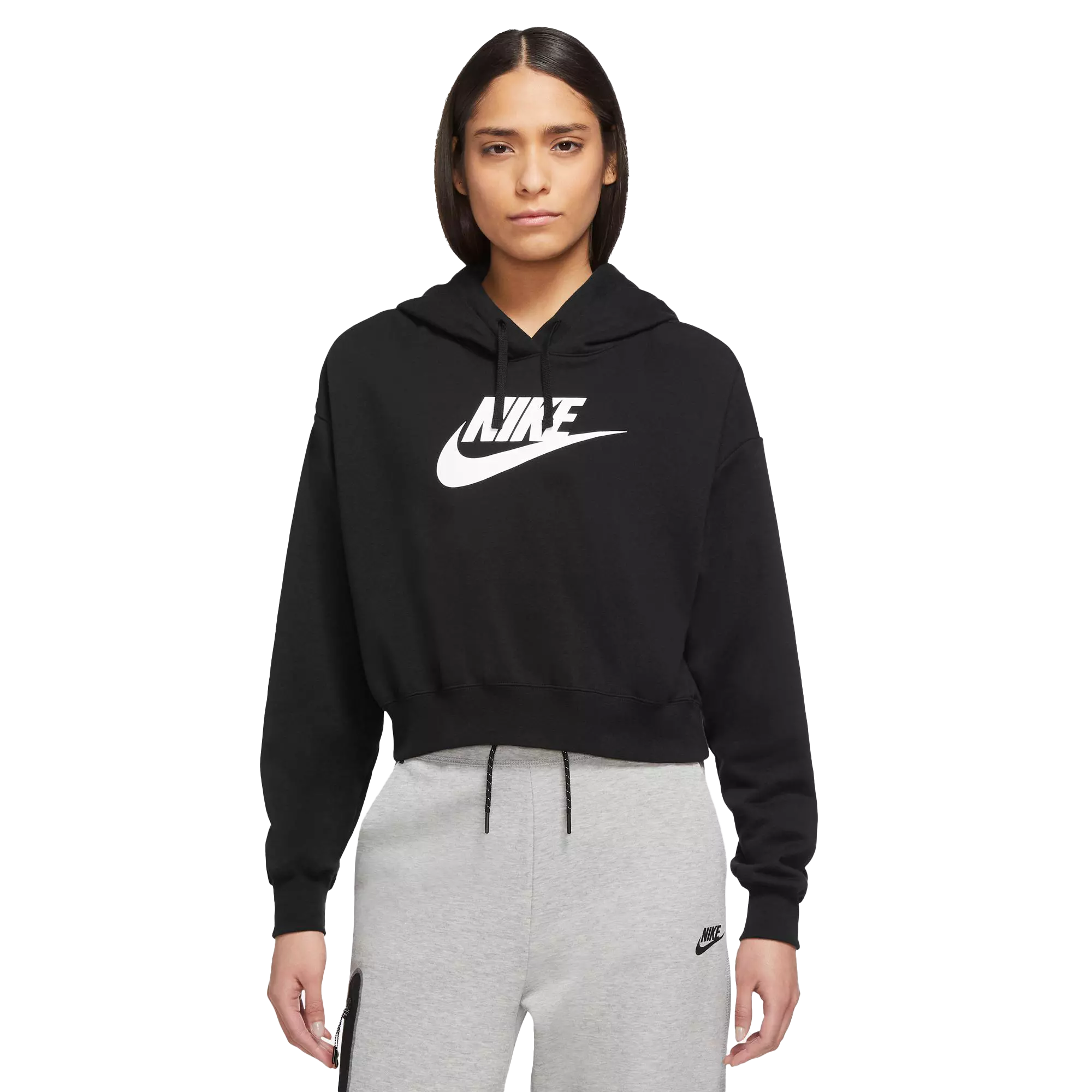 Nike Women's Sportswear Club Fleece Cropped Hoodie-Black - BLACK