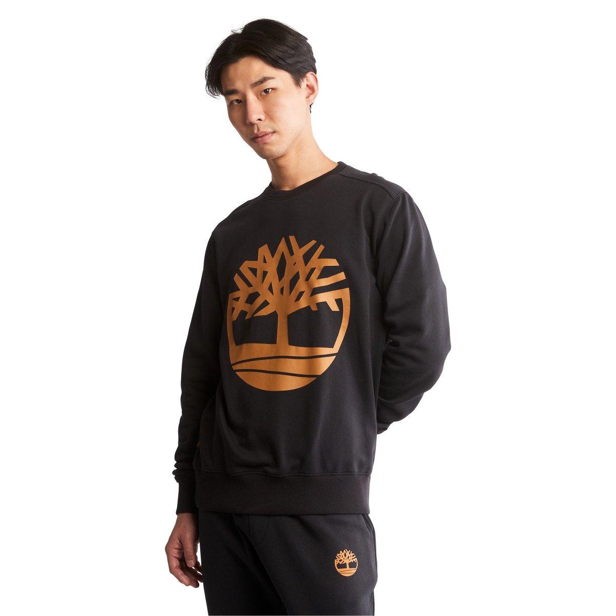 Timberland Men's Core Tree Logo Crew Neck Long Sleeve Tee-Black - BLACK