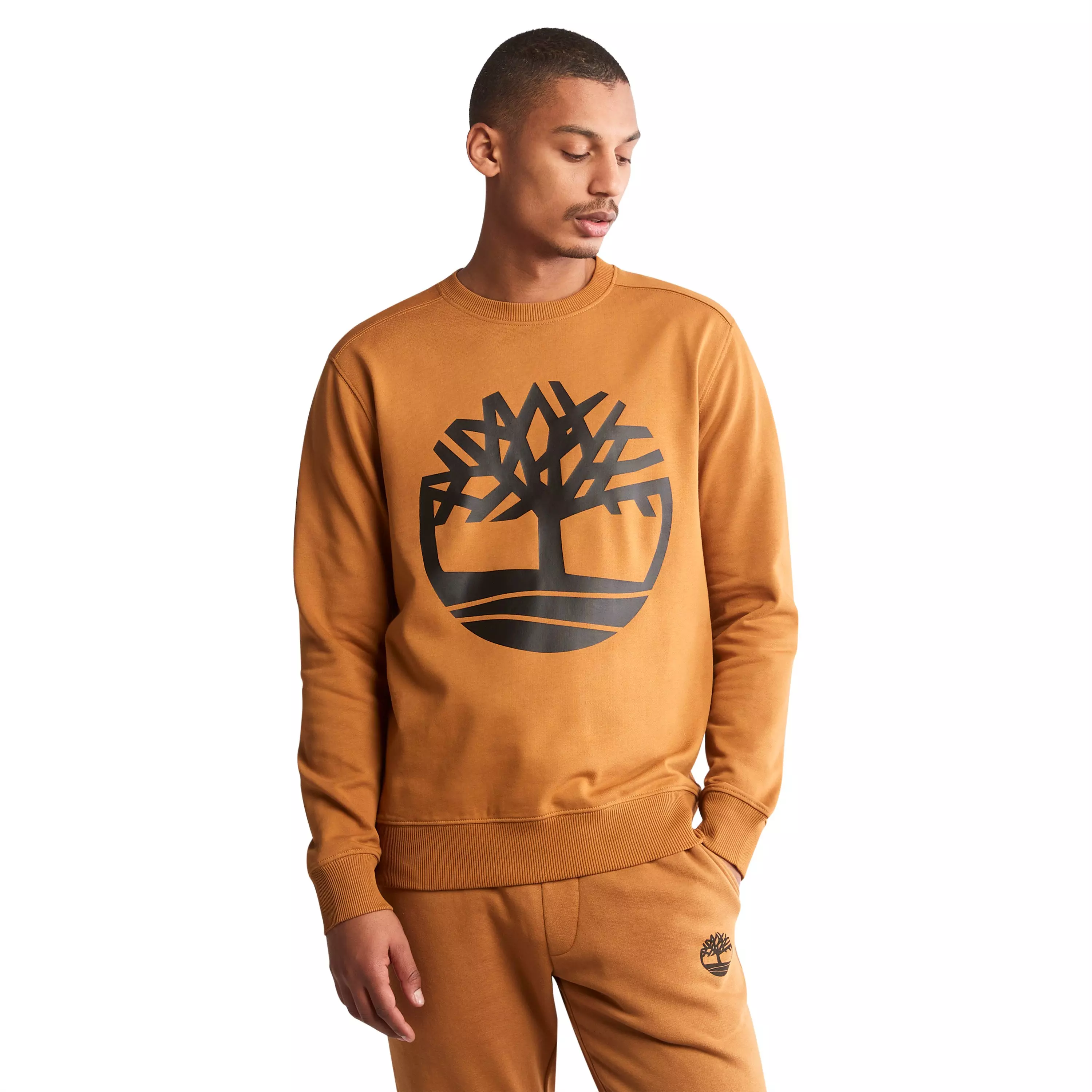 Timberland Men's Core Tree Logo Crew Neck Long Sleeve Tee-Wheat - WHEAT