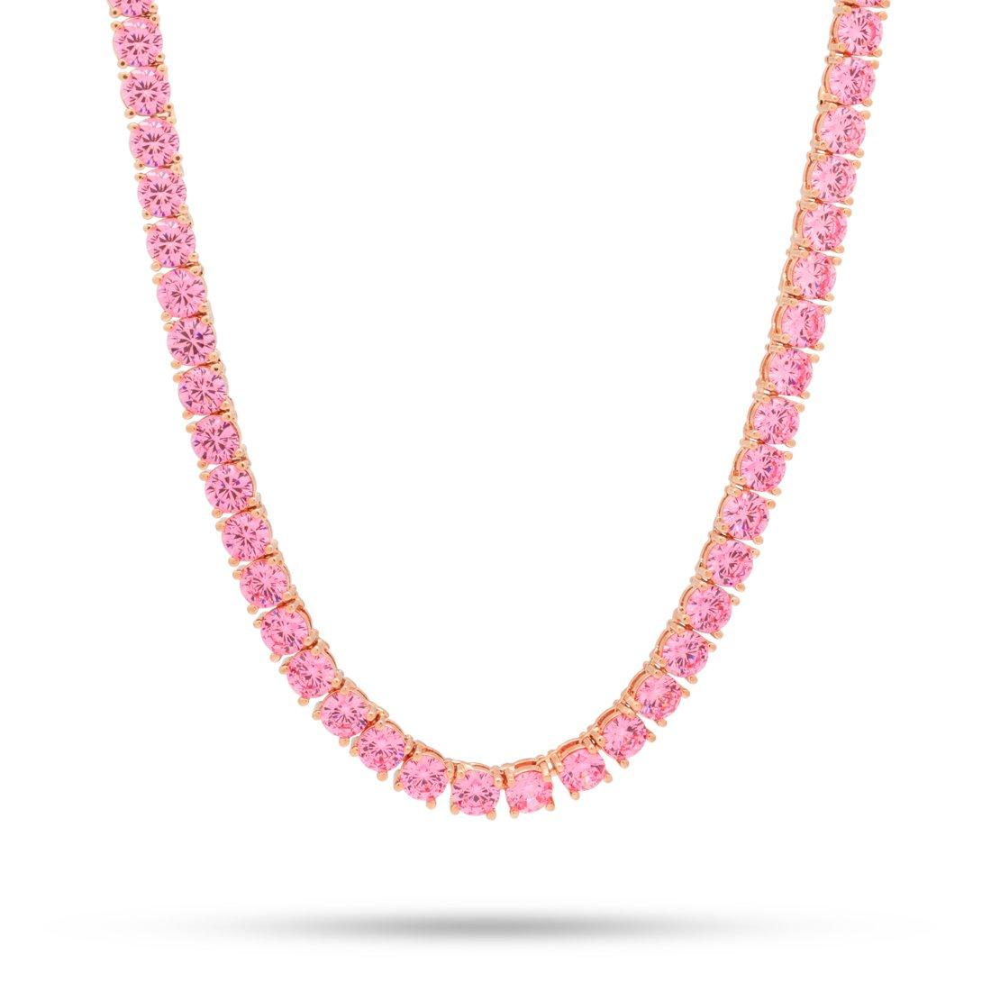 King Ice 5mm Pink Gold Single Row Tennis Chain - PINK Thumbnail View 1