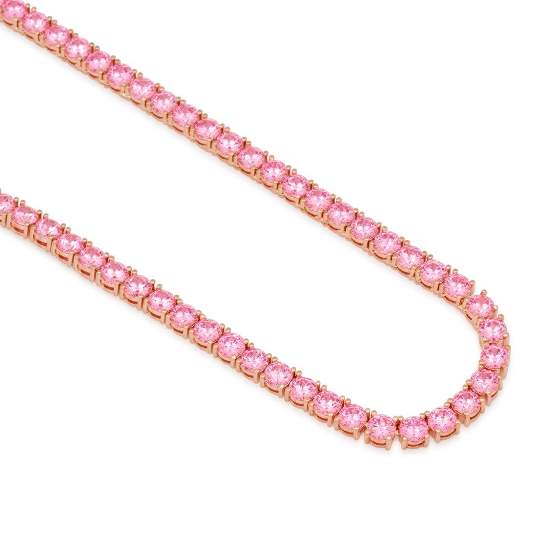 King Ice 5mm Pink Gold Single Row Tennis Chain - PINK Thumbnail View 3