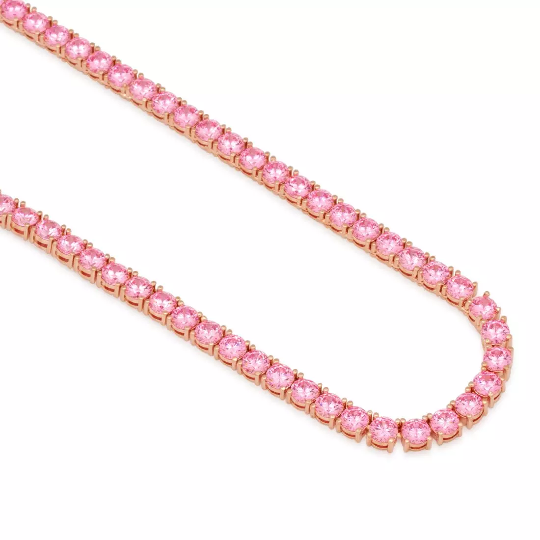 King Ice 5mm Pink Gold Single Row Tennis Chain - PINK