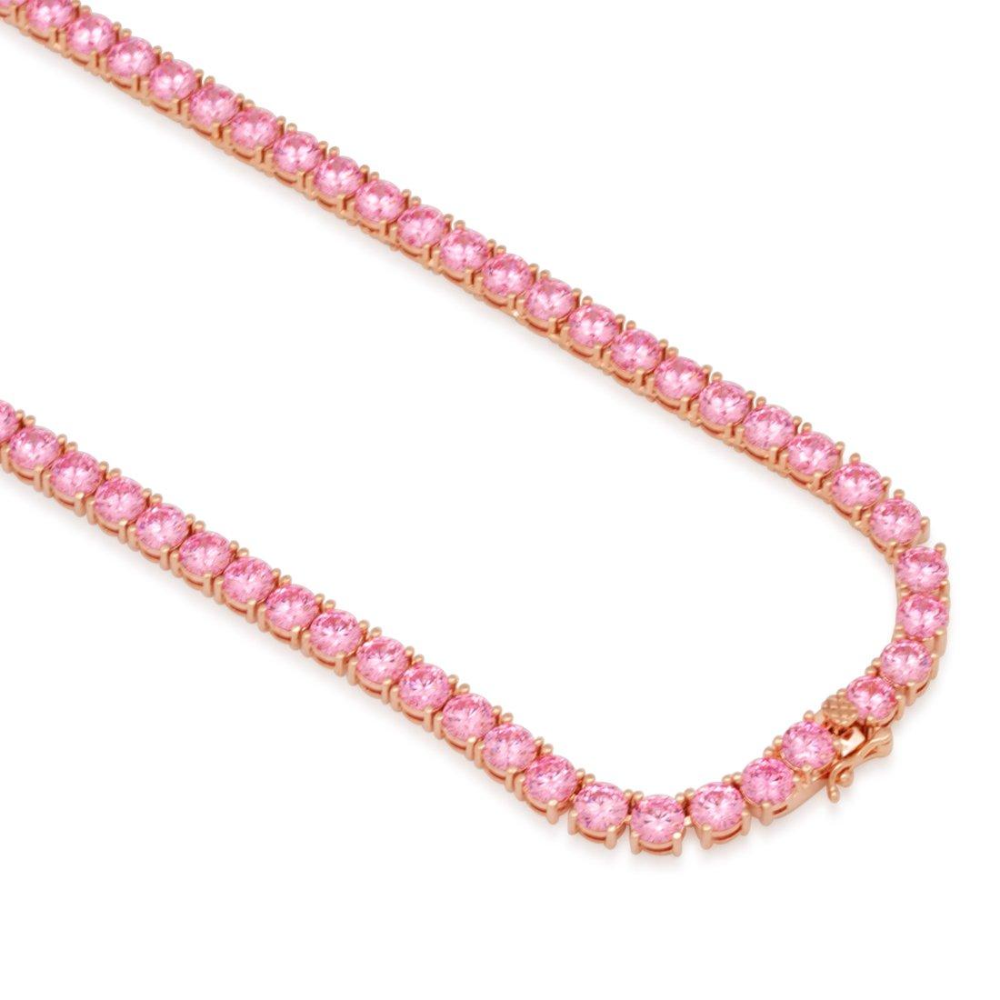 King Ice 5mm Pink Gold Single Row Tennis Chain - PINK Thumbnail View 4