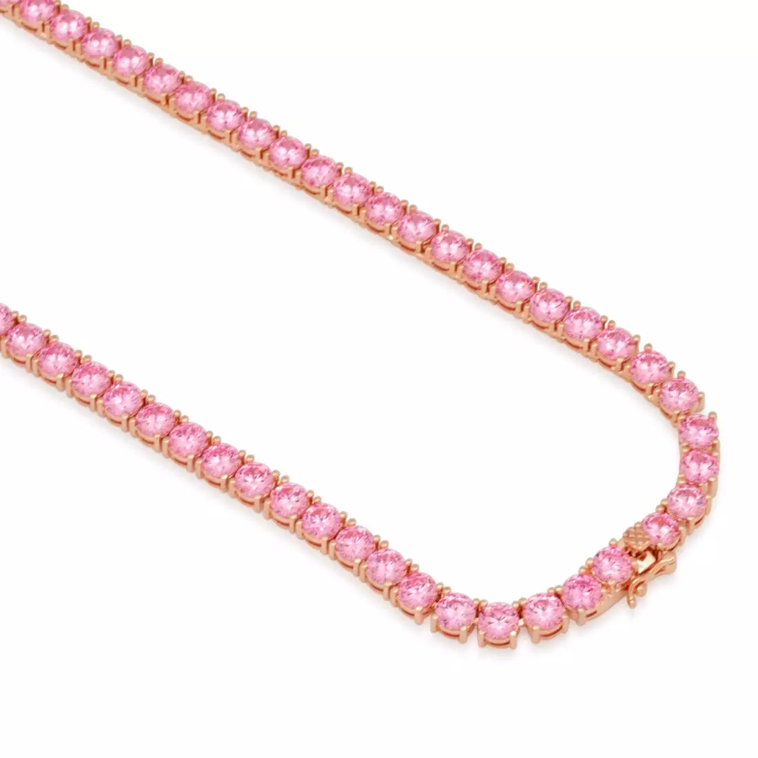 King Ice 5mm Pink Gold Single Row Tennis Chain - PINK