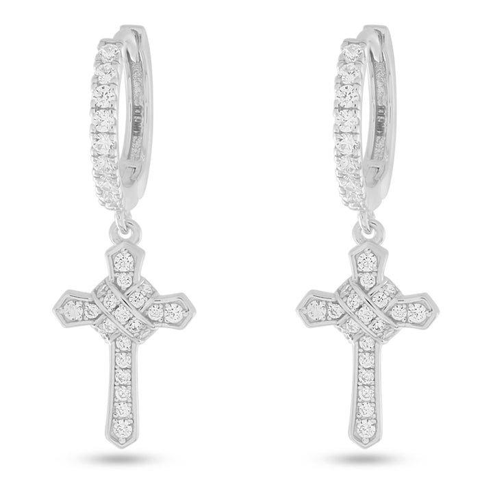 King Ice Iced Wrapped Cross Earrings - SILVER Thumbnail View 1