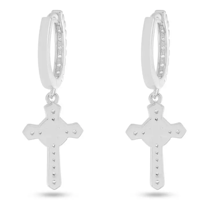 King Ice Iced Wrapped Cross Earrings - SILVER