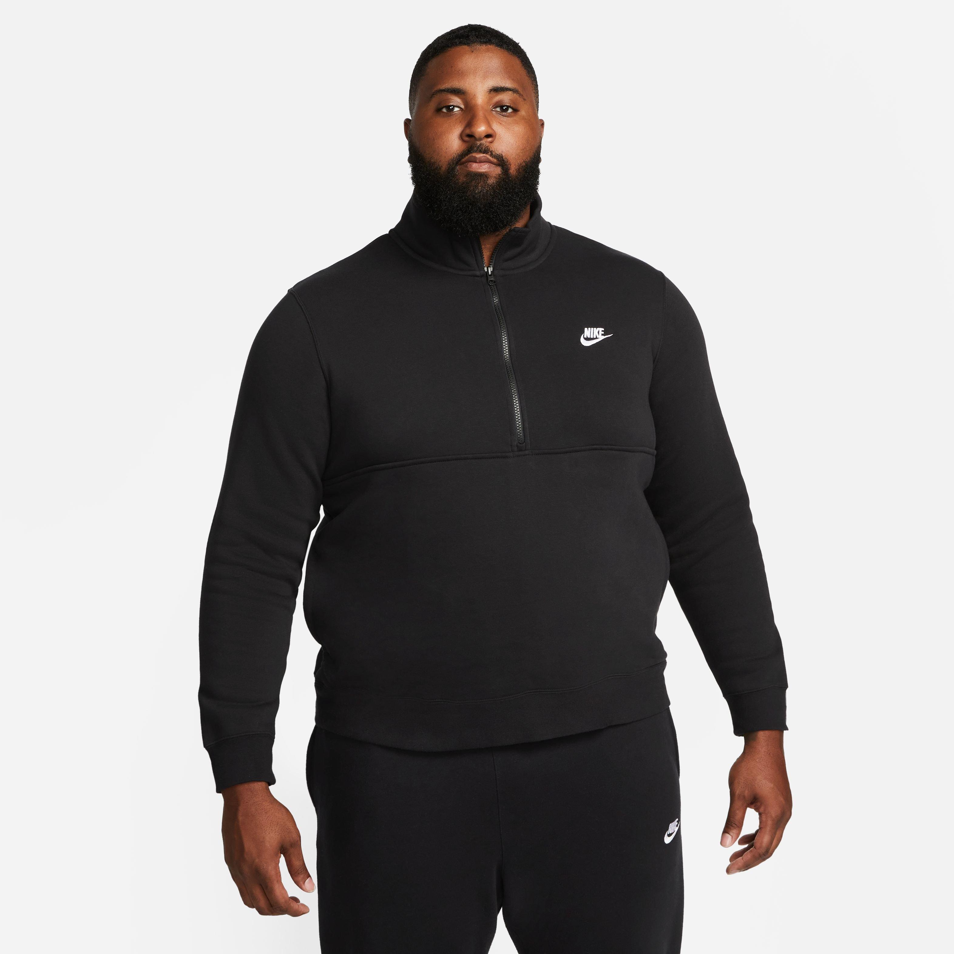 Nike Men's Sportswear Brushed-Back 1/2-Zip Pullover-Black - BLACK Thumbnail View 4