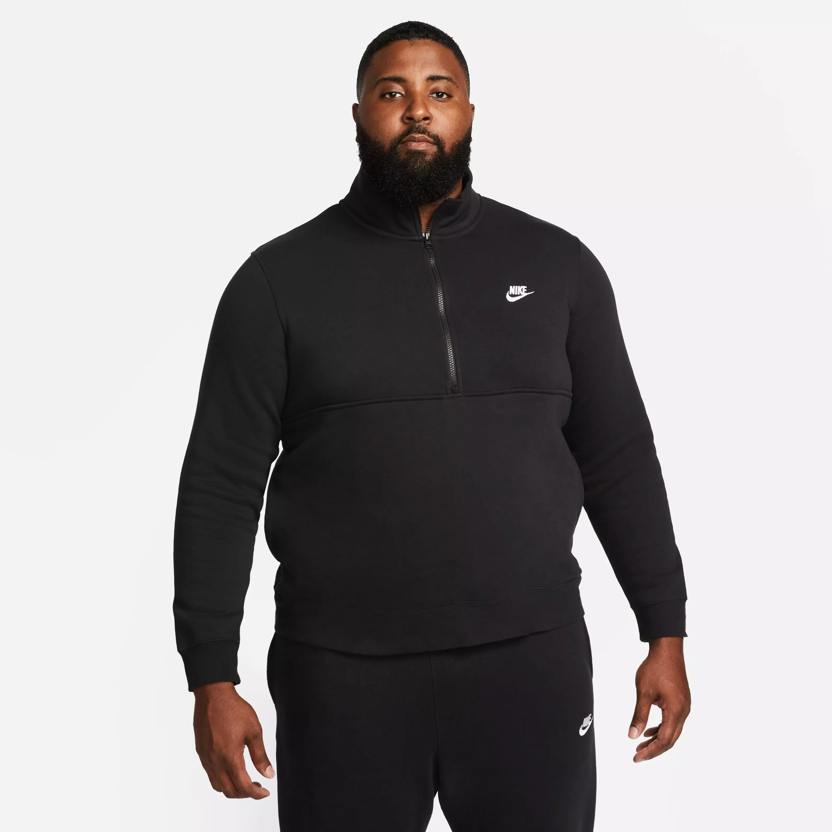 Nike Men's Sportswear Brushed-Back 1/2-Zip Pullover-Black - BLACK