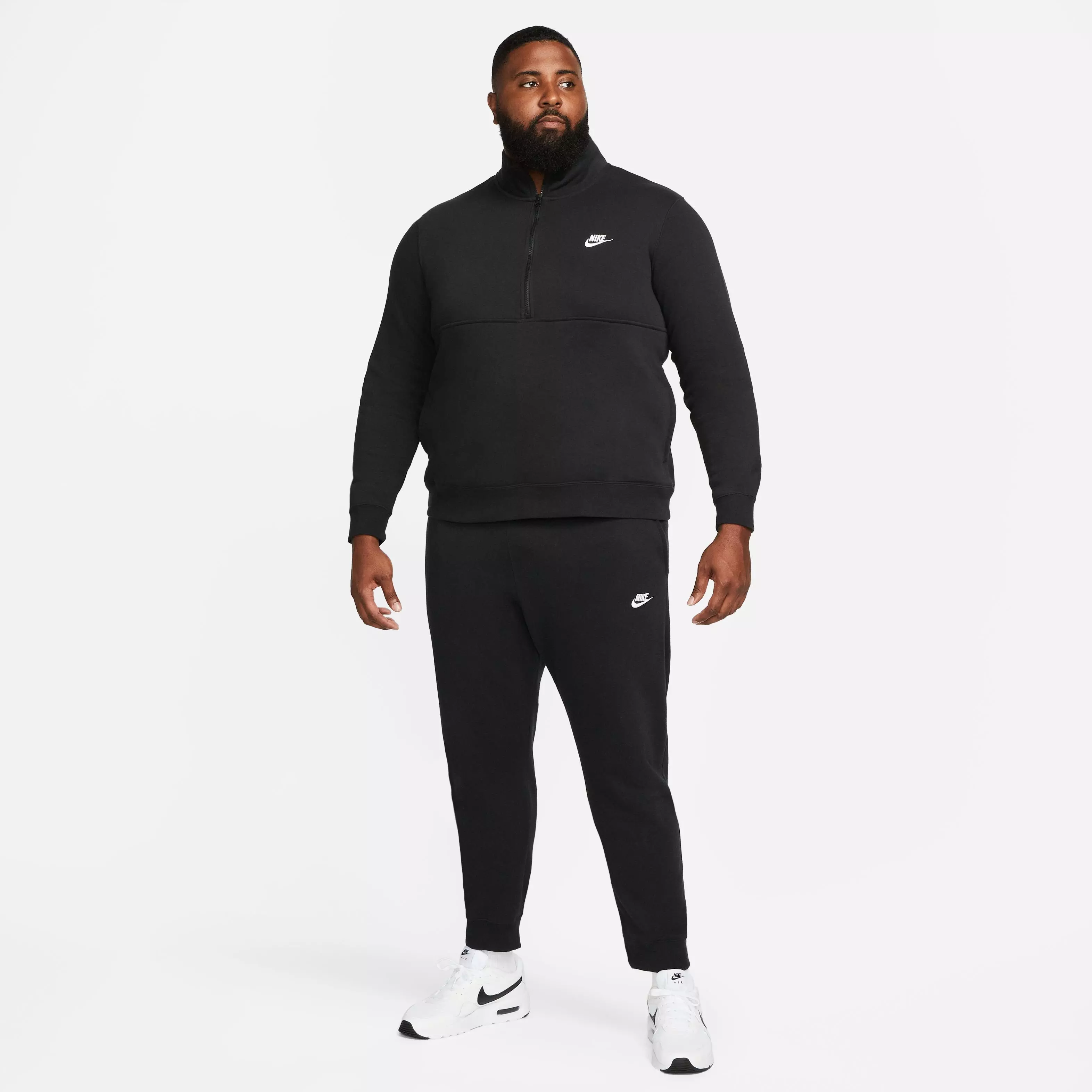 Nike Men's Sportswear Brushed-Back 1/2-Zip Pullover-Black - BLACK
