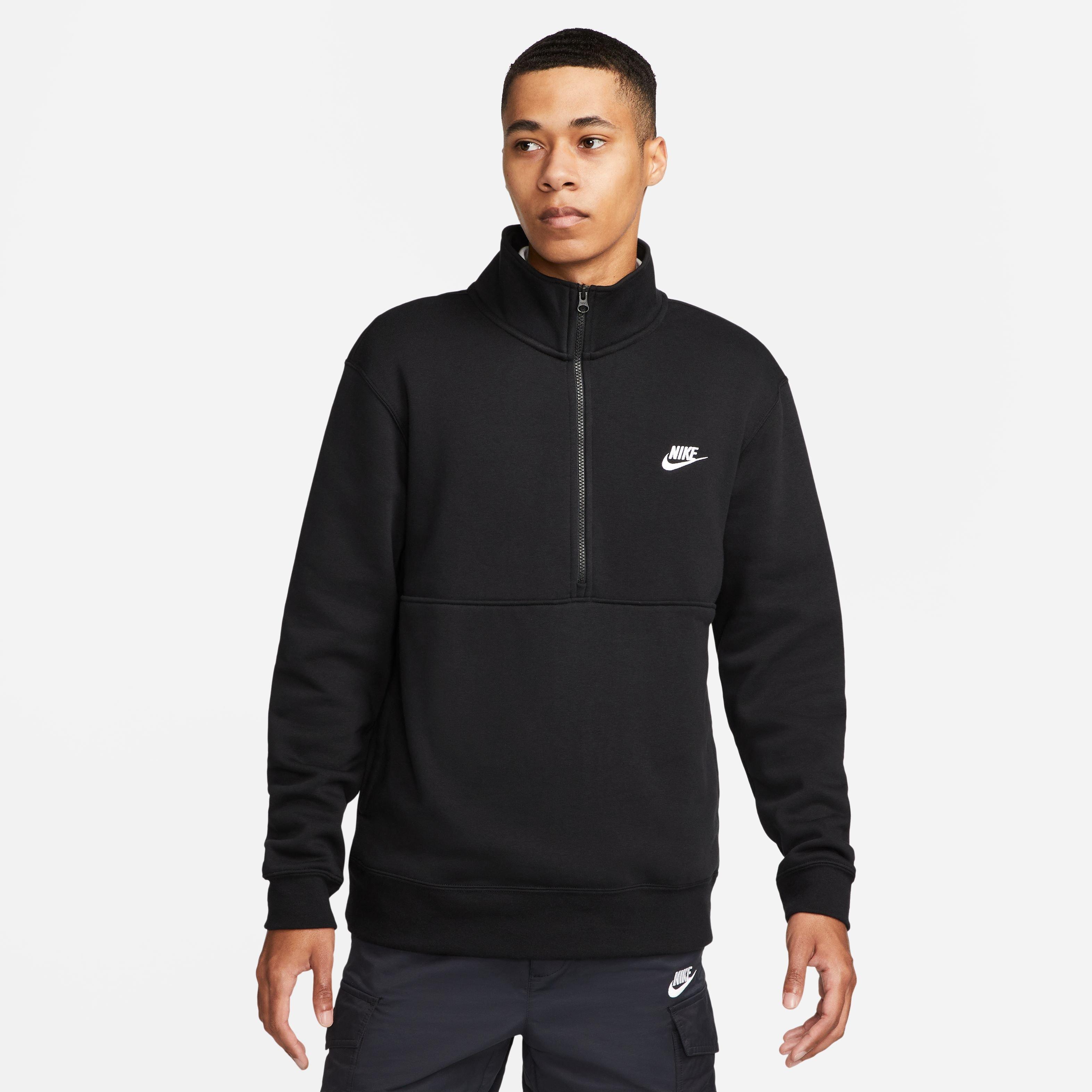 Nike Men's Sportswear Brushed-Back 1/2-Zip Pullover-Black - BLACK Thumbnail View 7