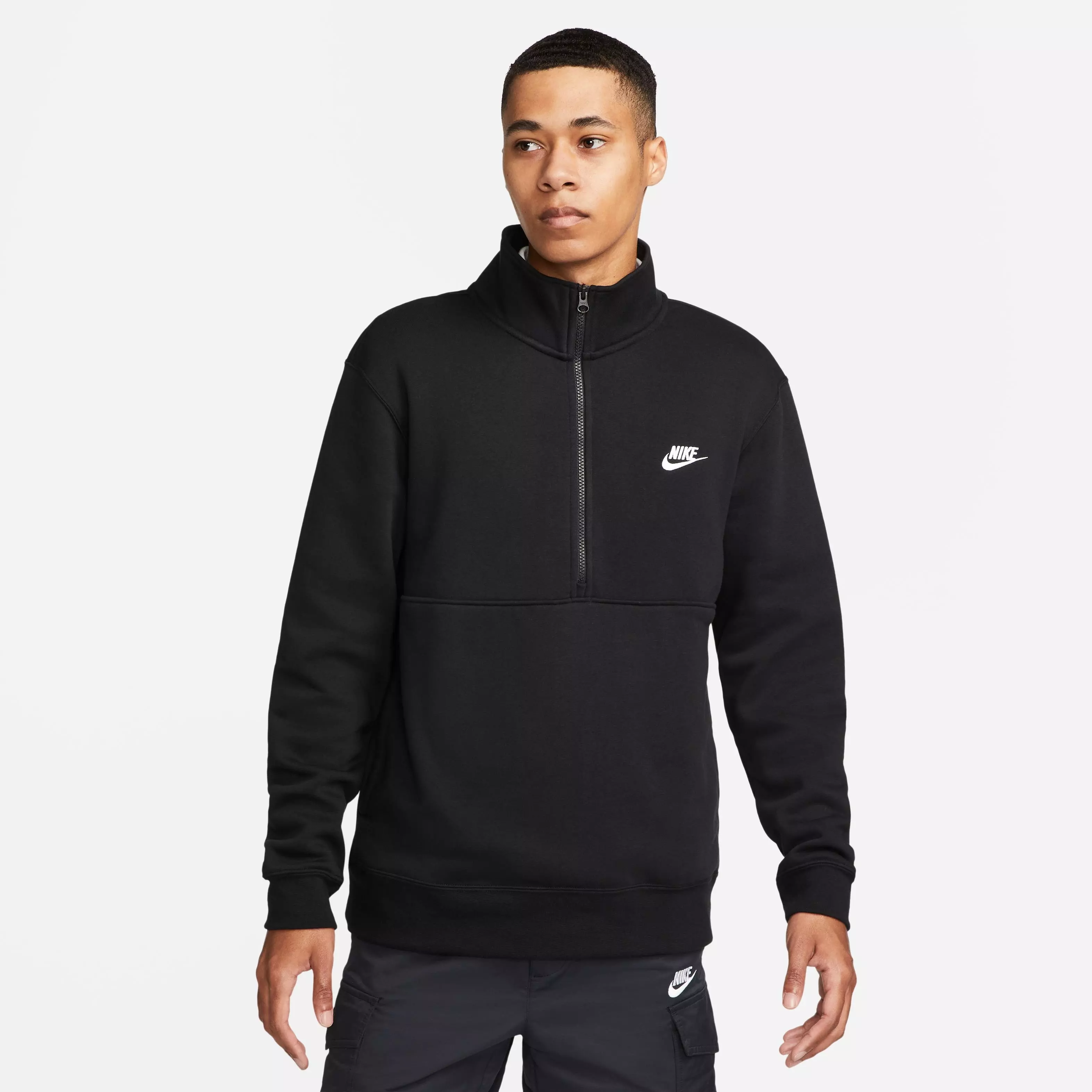 Nike Men's Sportswear Brushed-Back 1/2-Zip Pullover-Black - BLACK