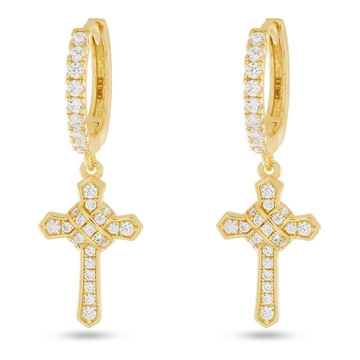 King Ice Iced Wrapped Cross Earrings-Gold - GOLD Thumbnail View 1