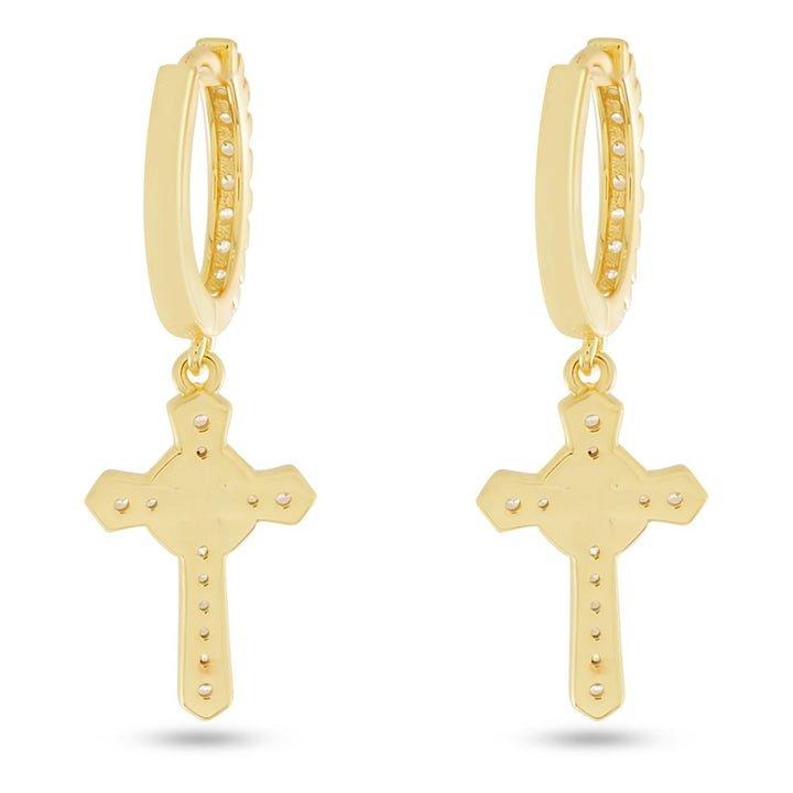 King Ice Iced Wrapped Cross Earrings-Gold - GOLD Thumbnail View 2
