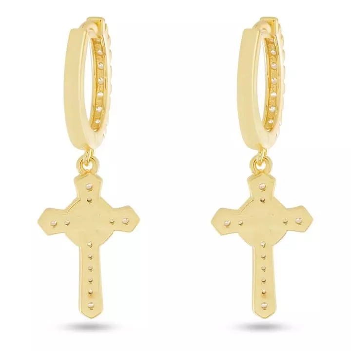 King Ice Iced Wrapped Cross Earrings-Gold - GOLD