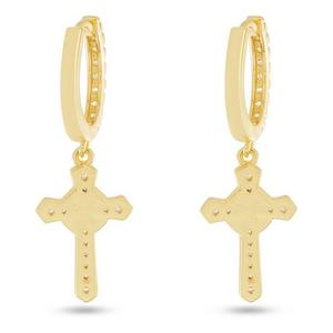 King Ice Iced Wrapped Cross Earrings-Gold
