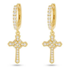 King Ice Iced Wrapped Cross Earrings-Gold