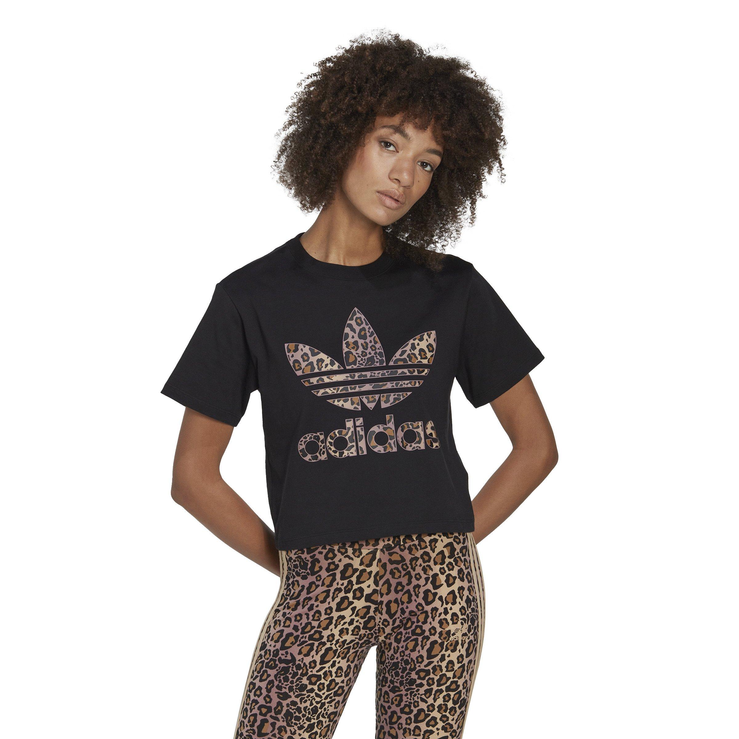 adidas Women's Cheetah Print Logo Tee-Black - Hibbett