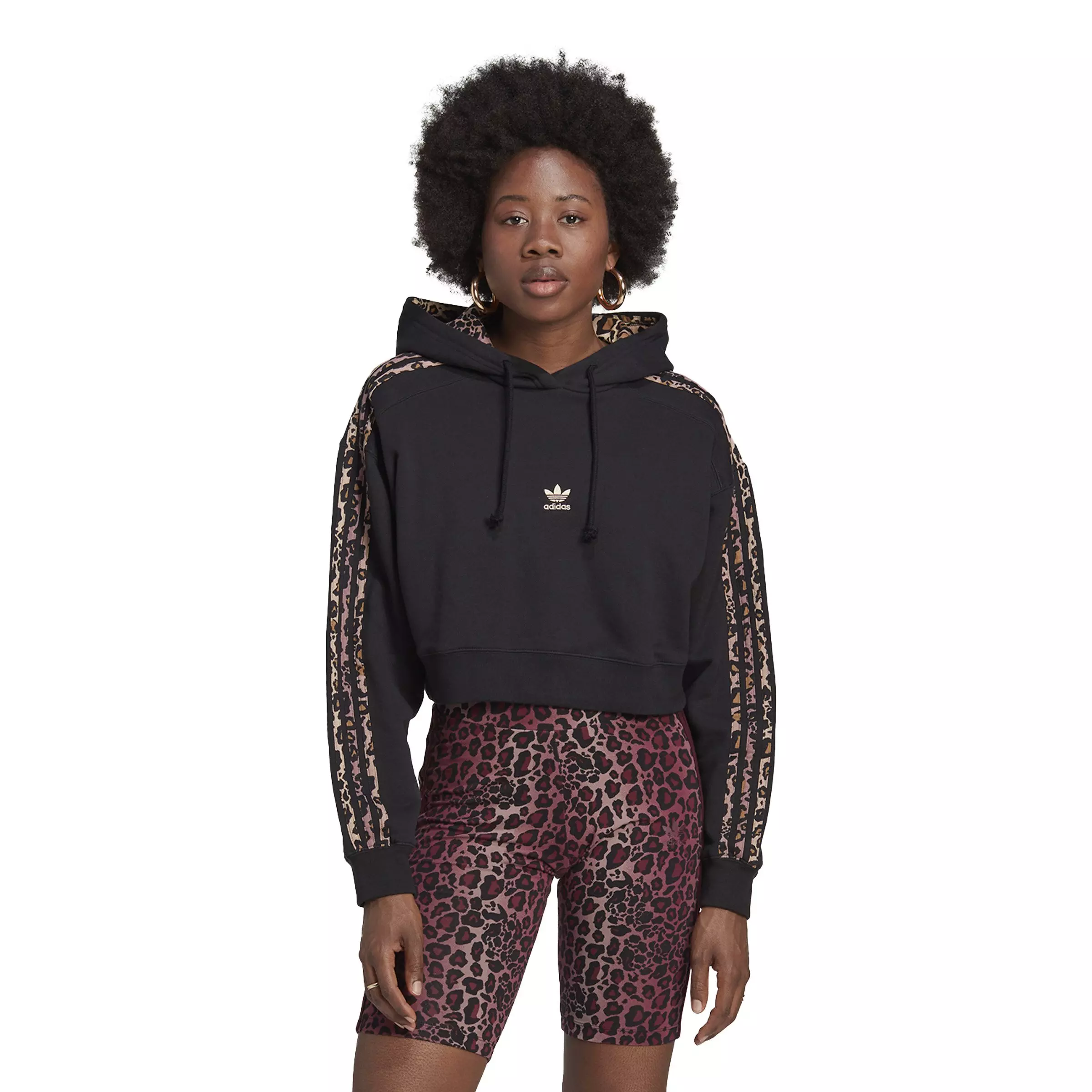adidas Women's Cheetah Print Pullover Hoodie-Black - BLACK