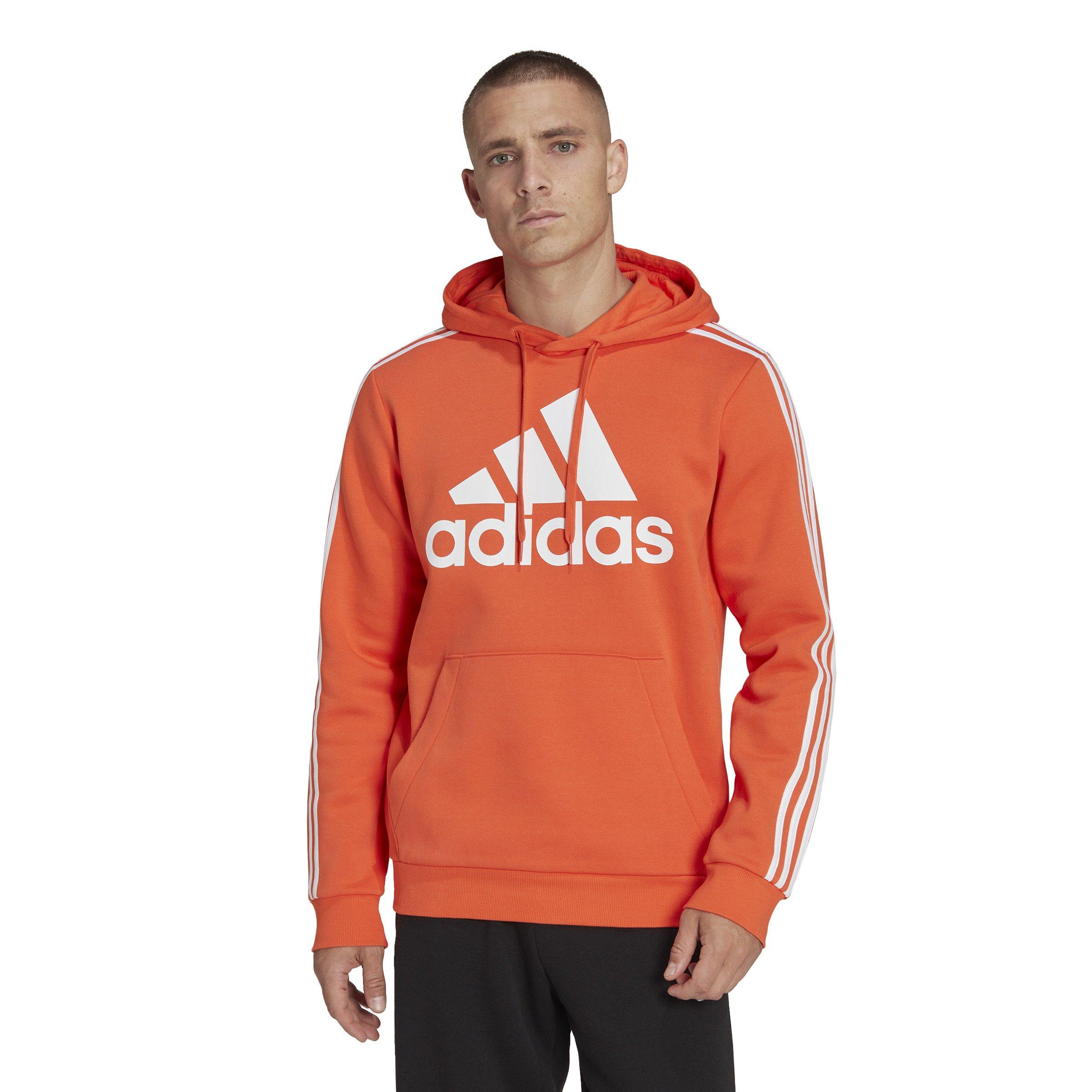 adidas Men s Essentials Fleece 3 Stripes Logo Pullover Hoodie Orange