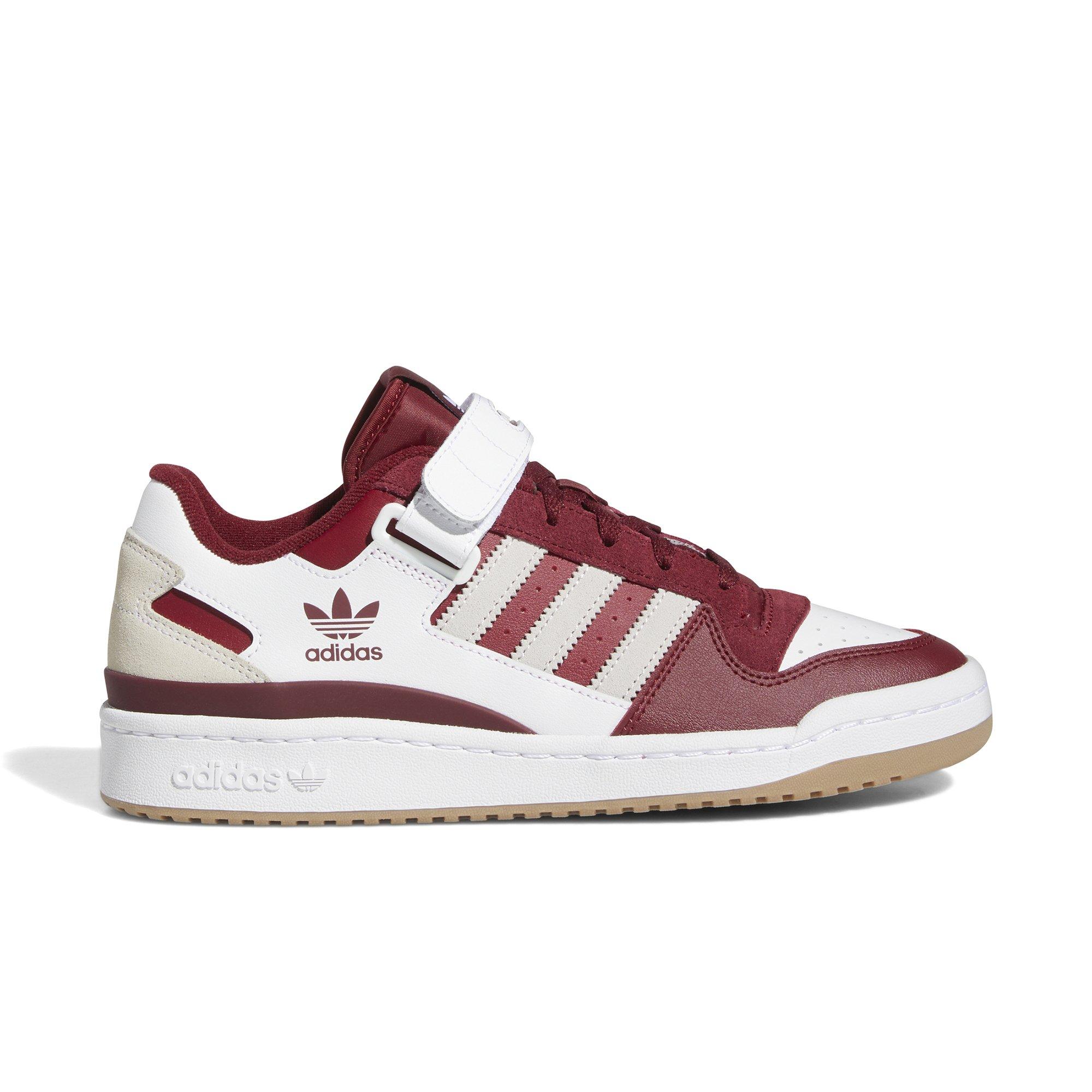 Burgundy and store white adidas shoes