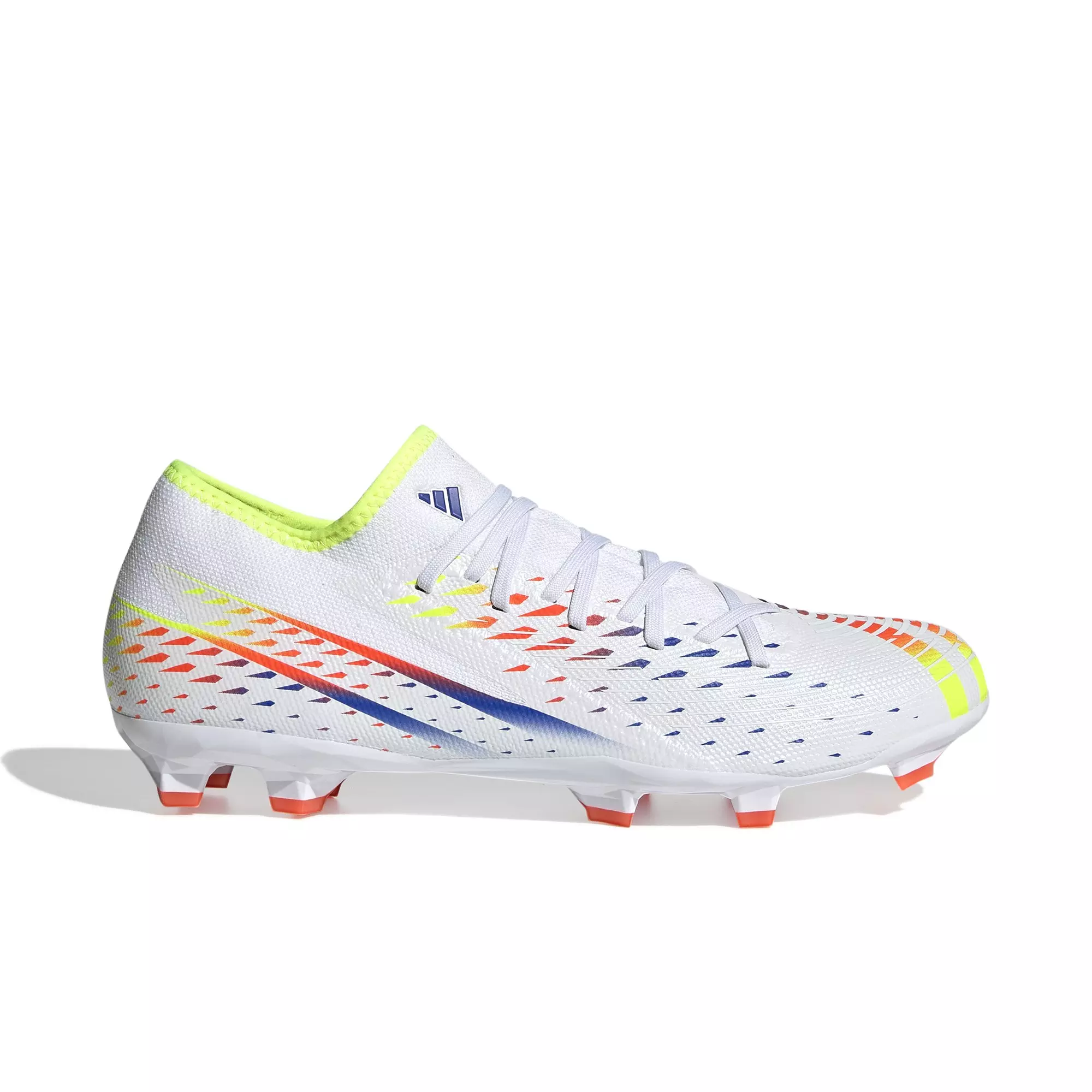 adidas Predator Edge.3 Low FG "Cloud White/Solar Yellow/Power Blue" Men's Soccer Cleat - WHITE/YELLOW/BLUE