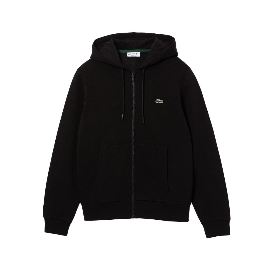 Lacoste Men's Solid Fleece Hooded Jacket-Black - BLACK