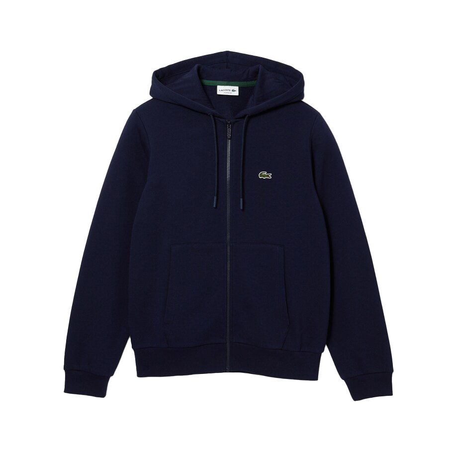 Lacoste Men's Solid Fleece Hooded Jacket-Navy - NAVY